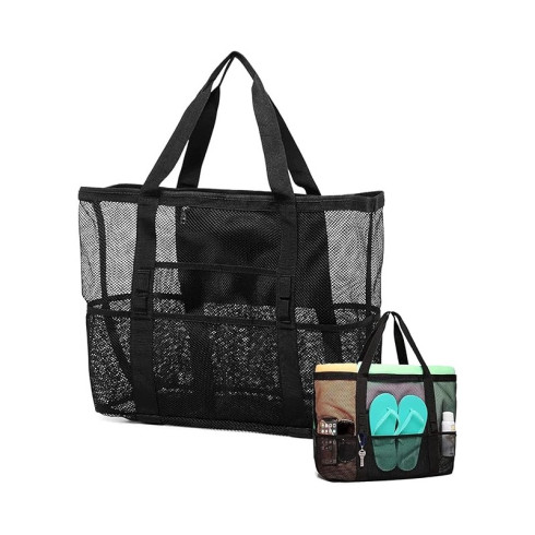 Minimalistická plážová taška zo sieťoviny, čierna