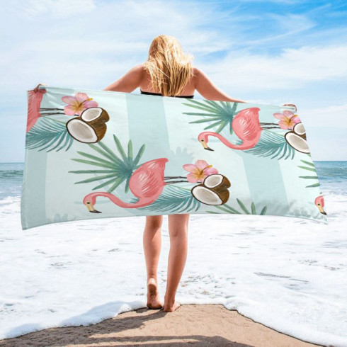 Plážová osuška Plameniak s kokosmi 170x90 cm
