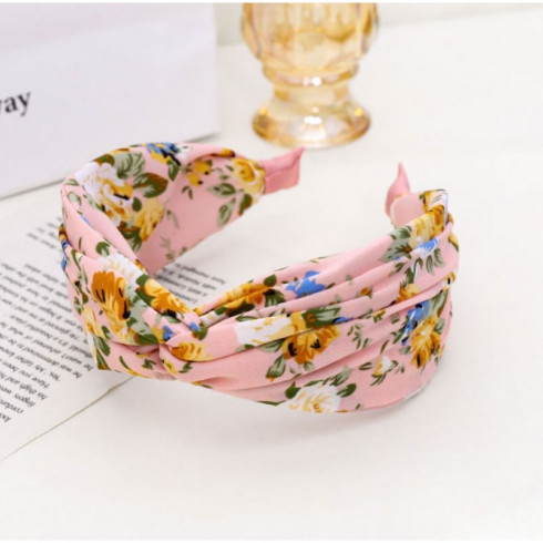 Čelenka do vlasov  - ružová, motív kvetov