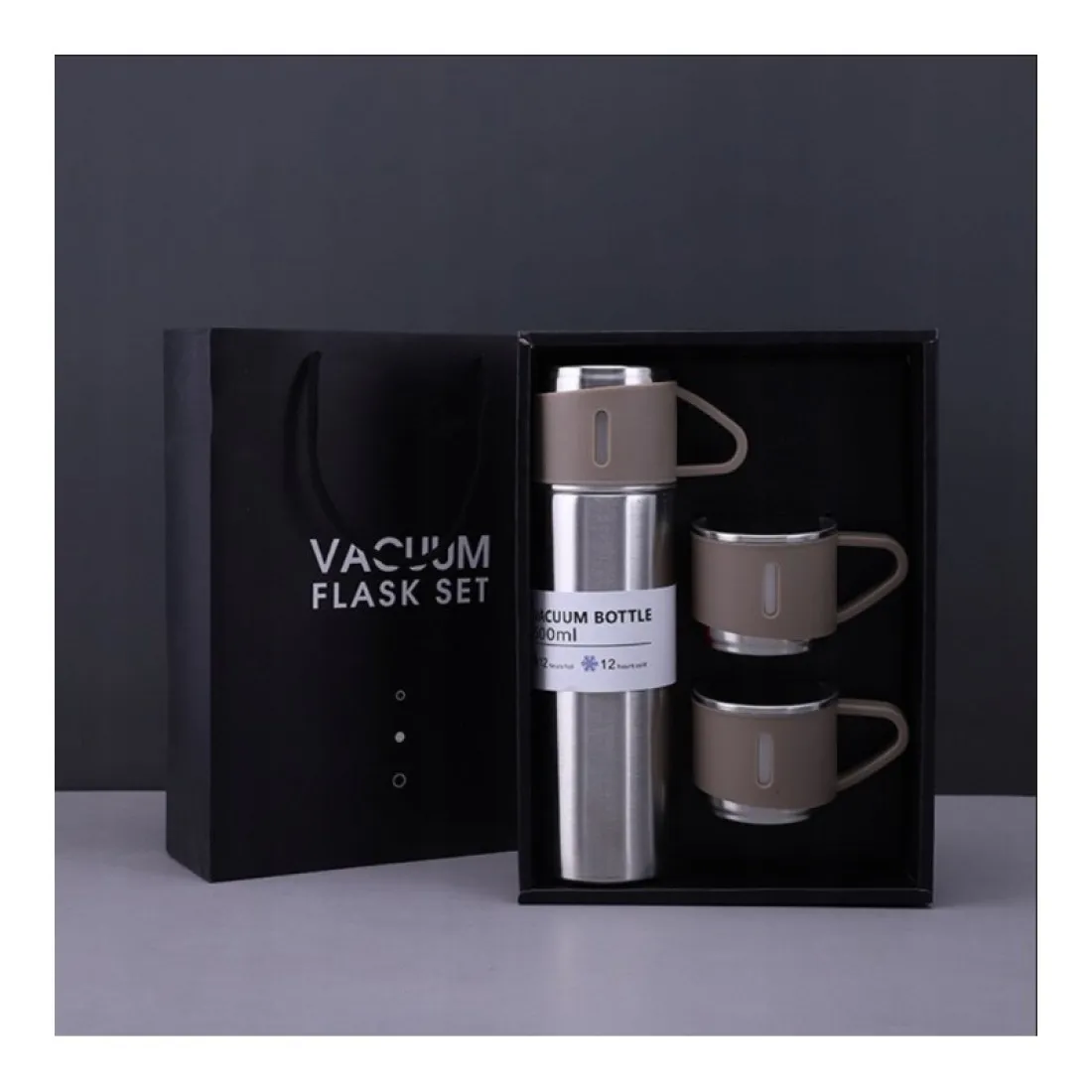 Darčeková sada termosky s 3 hrnčekmi, 500 ml - béžová