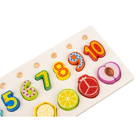 Dřevěná vkládačka ovoce, čísla - dřevěné počítadlo