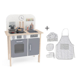 Detská drevená kuchynka Classic s príslušenstvom a textilný set