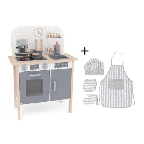 Detská drevená kuchynka Classic s príslušenstvom a textilný set