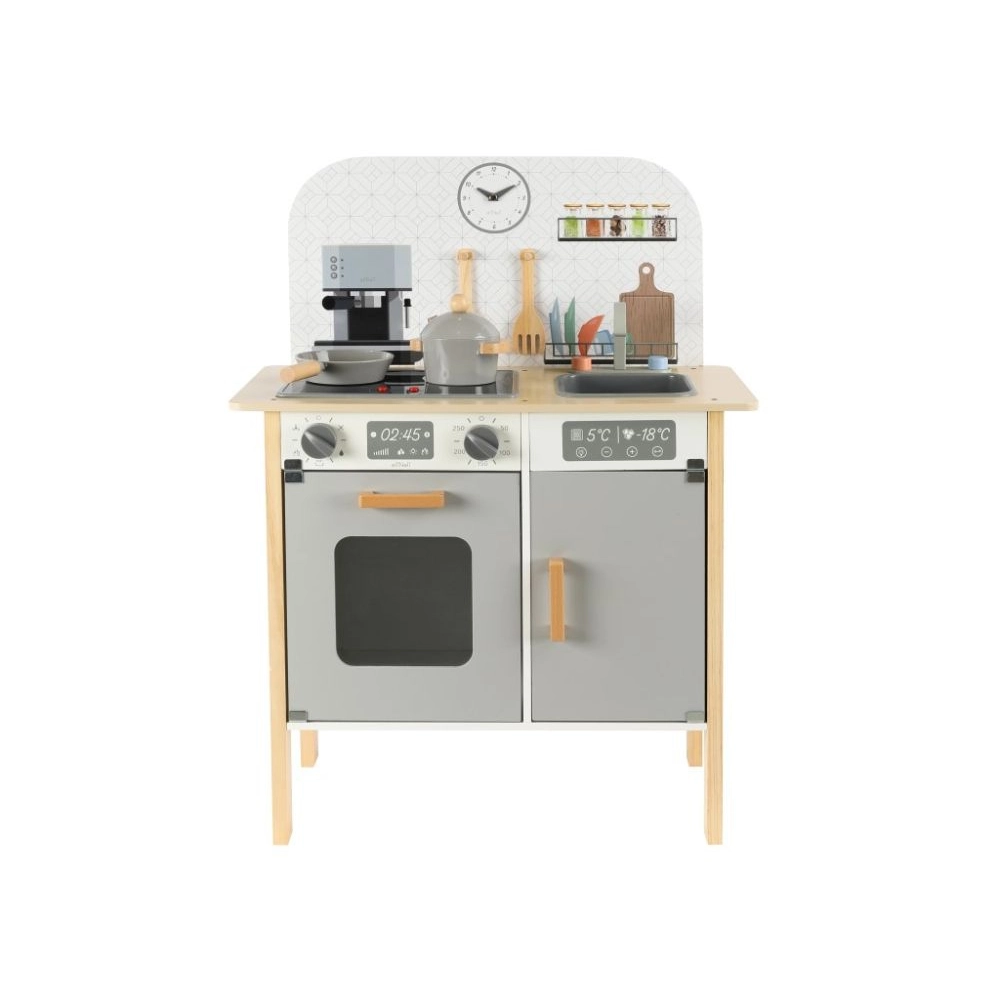 Detská drevená kuchynka Classic s príslušenstvom a textilný set