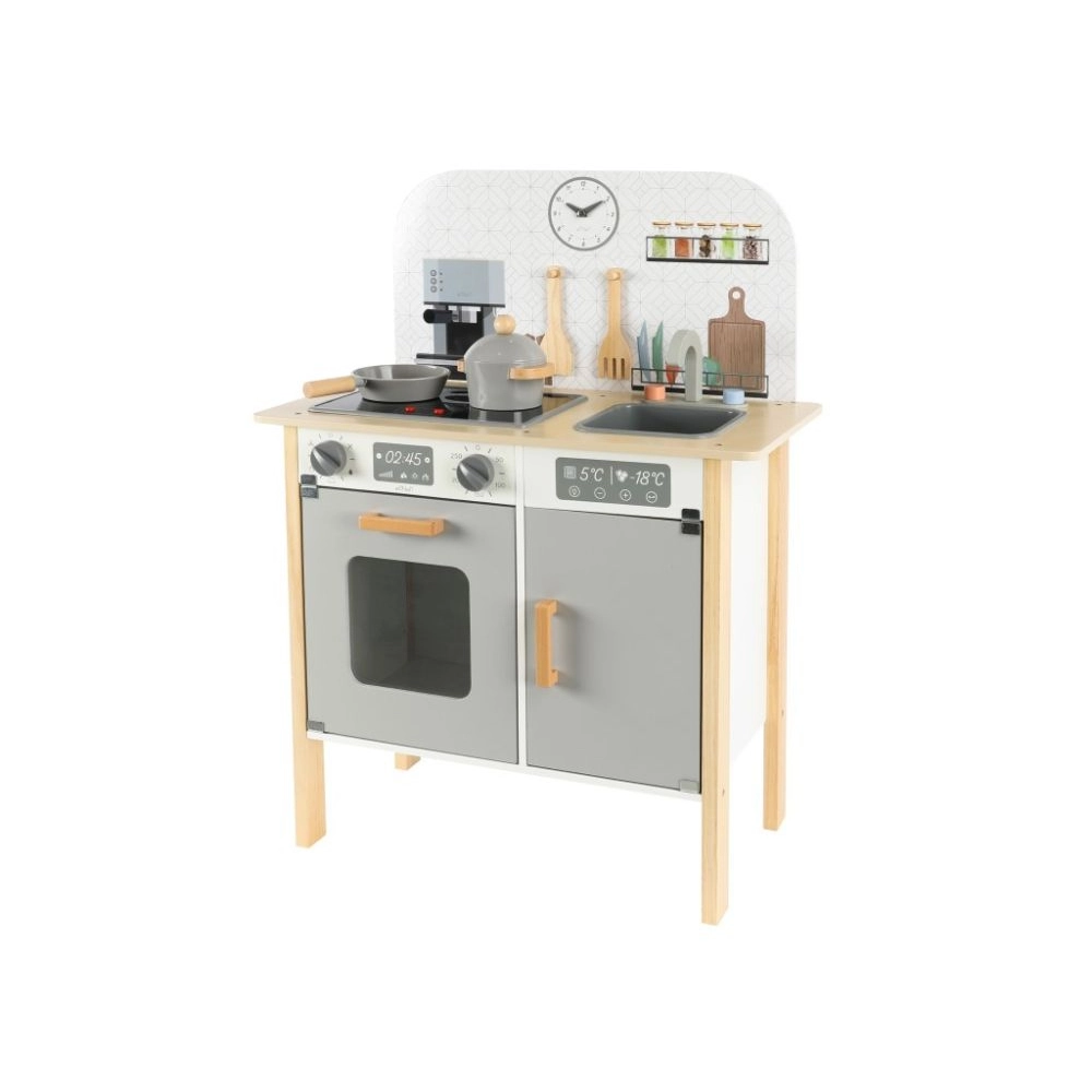 Detská drevená kuchynka Classic s príslušenstvom a textilný set
