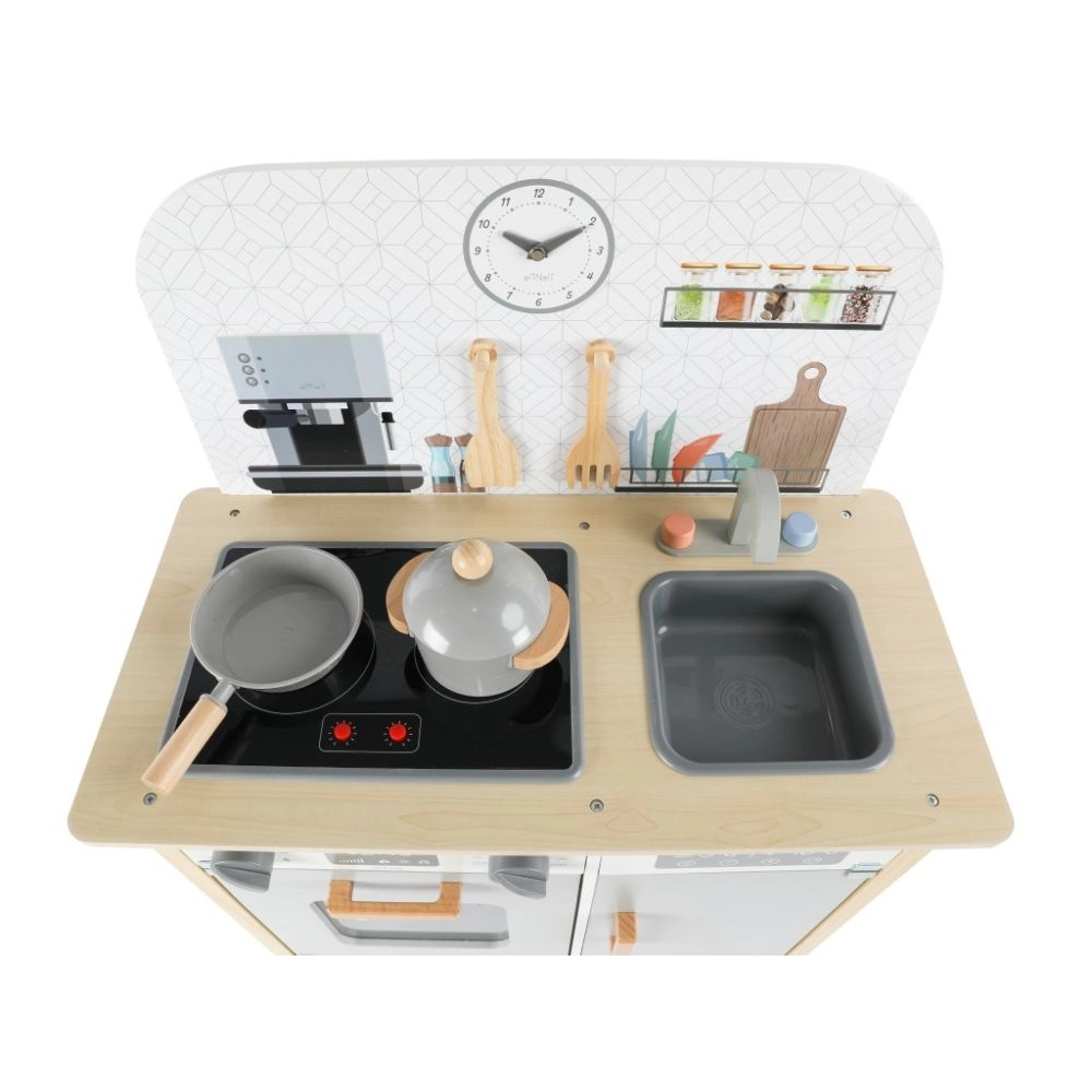 Detská drevená kuchynka Classic s príslušenstvom a textilný set