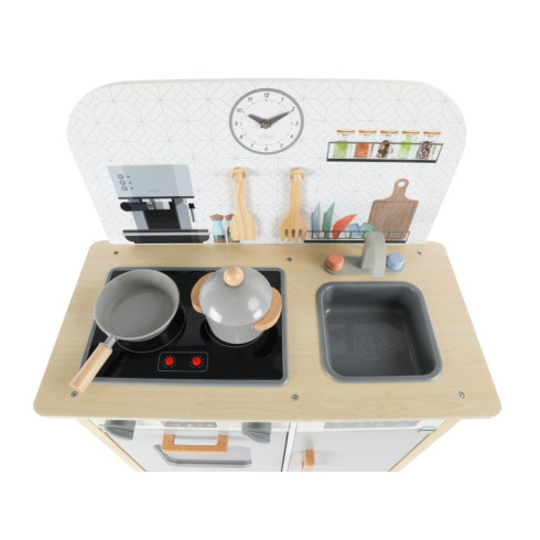 Detská drevená kuchynka Classic s príslušenstvom a textilný set