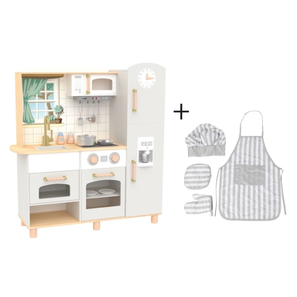 Detská drevená kuchynka Premium s príslušenstvom a textilný set
