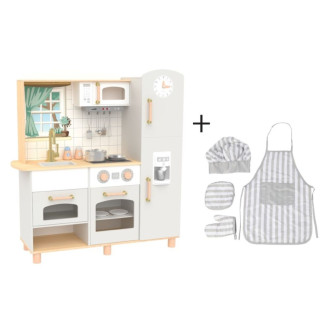 Dětská dřevěná kuchyňka Premium s příslušenstvím a textilní sadou