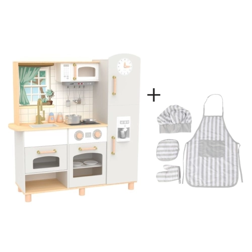 Dětská dřevěná kuchyňka Premium s příslušenstvím a textilní sadou
