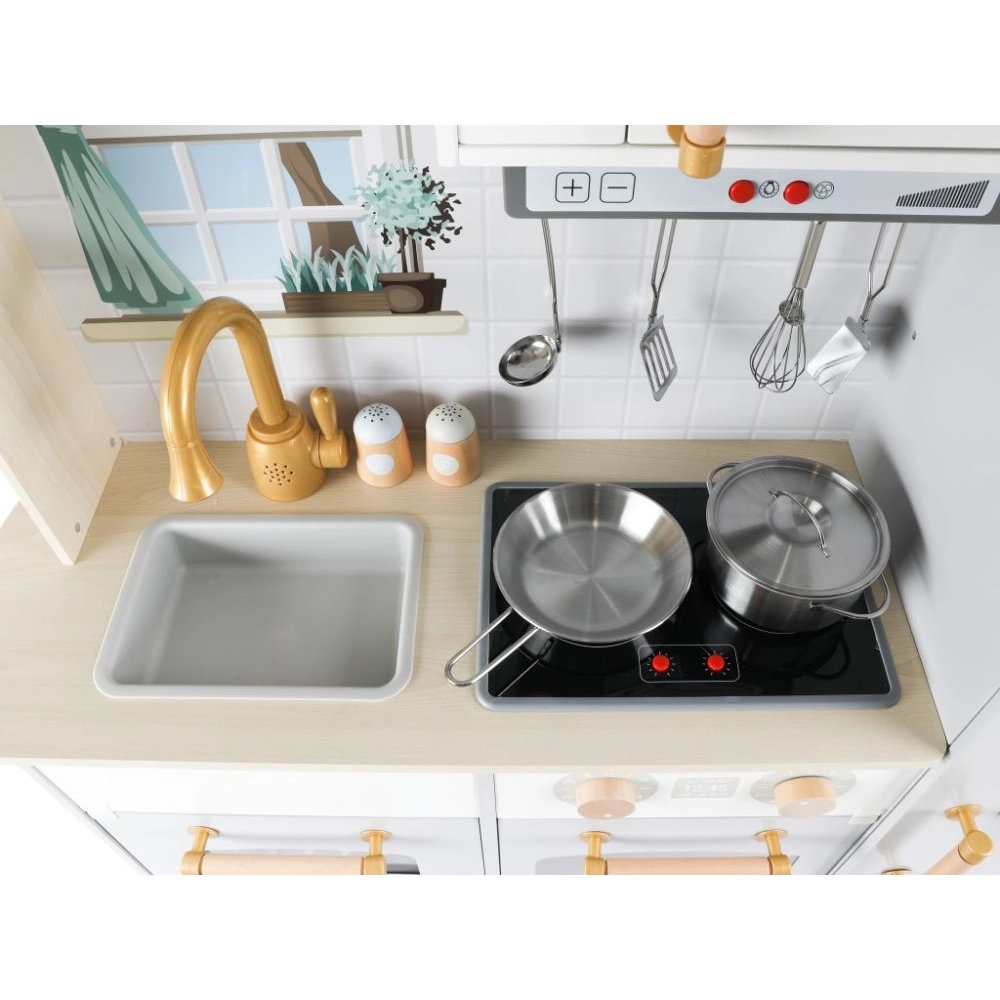 Detská drevená kuchynka Premium s príslušenstvom a textilný set