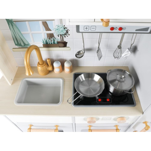 Detská drevená kuchynka Premium s príslušenstvom a textilný set