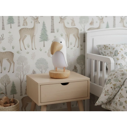 Detská LED lampička Vtáčik s Bluetooth reproduktorom, biela