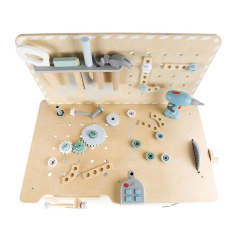 Dřevěná dětská dílna s příslušenstvím a opaskem s nářadím