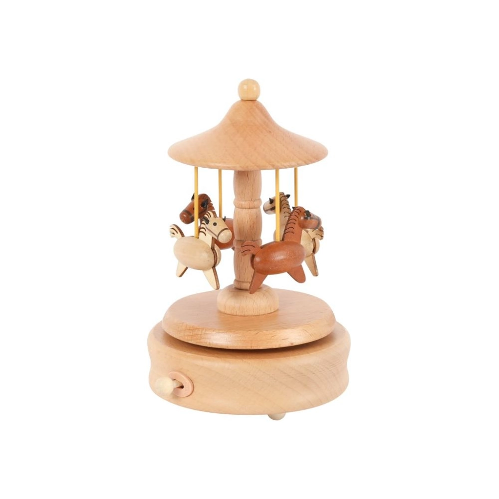 Drevená hracia skrinka - kolotoč s koníkmi