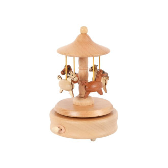 Drevená hracia skrinka - kolotoč s koníkmi
