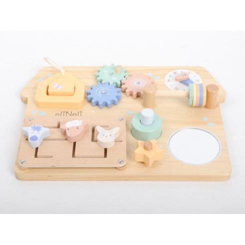 Drevená manipulačná doska - Activity board Farma s hodinami