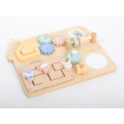 Drevená manipulačná doska - Activity board Farma s hodinami