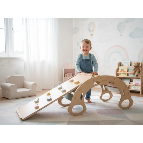 Drevená montessori hojdačka PRO 5v1 set s doskou 2v1