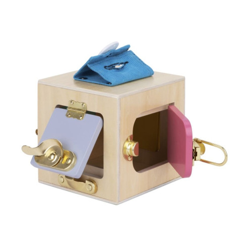 Dřevěná Montessori kostka se zámky