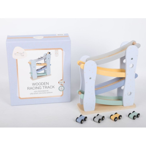 Dřevěná závodní dráha se 4 autíčky