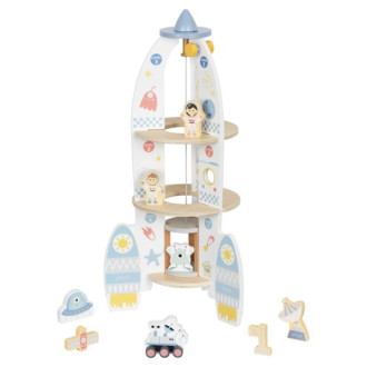 Drevená raketa s výťahom a doplnkami