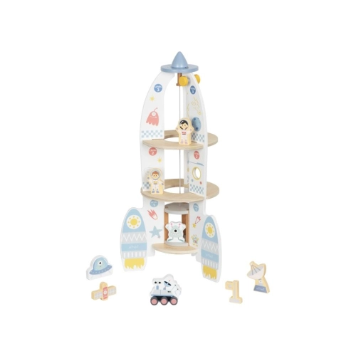 Drevená raketa s výťahom a doplnkami