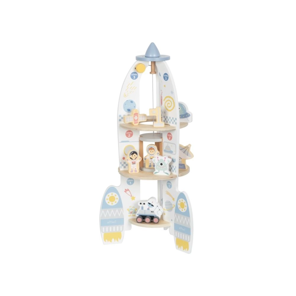 Drevená raketa s výťahom a doplnkami