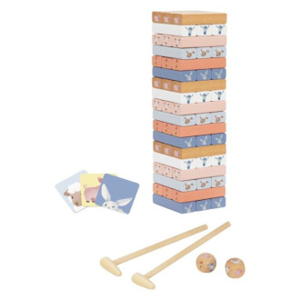 Drevená veža Jenga so zvieratkami z farmy