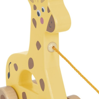 Drevená žirafa na kolieskach so špagátikom