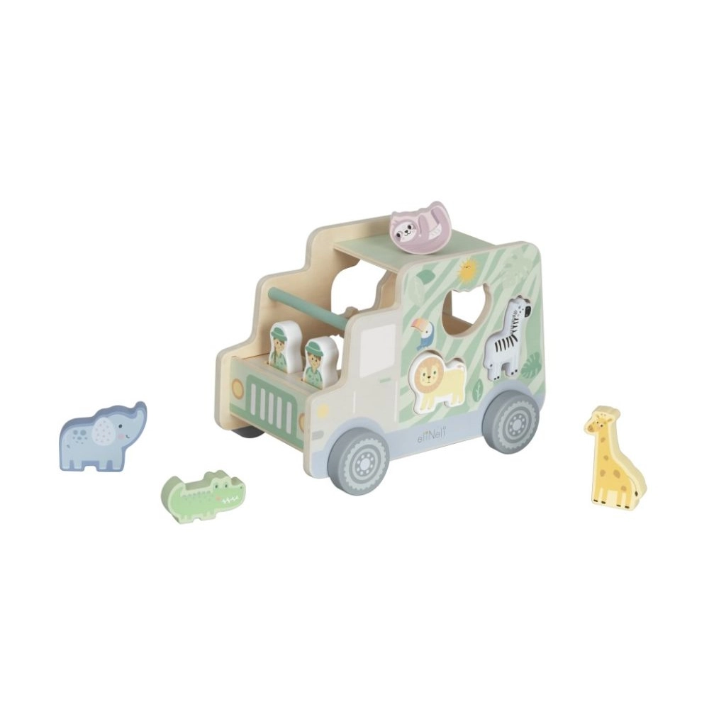 Drevené autíčko so zvieratkami 2v1 - vkladačka + Jeep