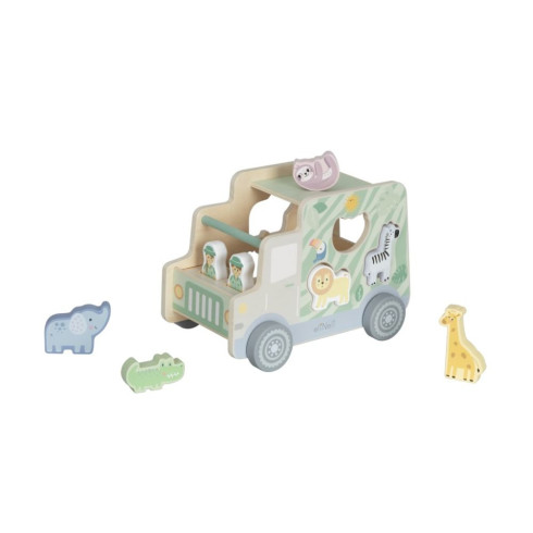 Dřevěné autíčko se zvířátky 2v1 - vkládačka + Jeep