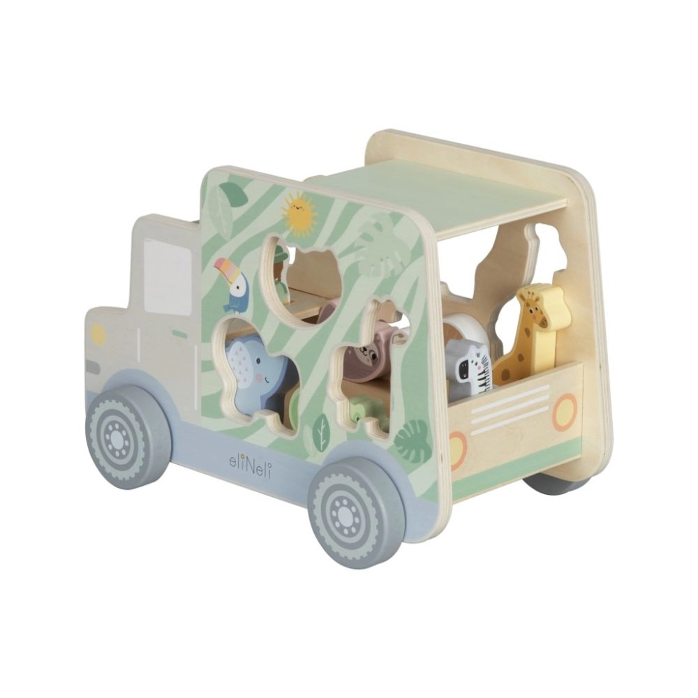 Drevené autíčko so zvieratkami 2v1 - vkladačka + Jeep