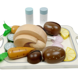 Dřevěné potraviny a kuře do dětské kuchyňky