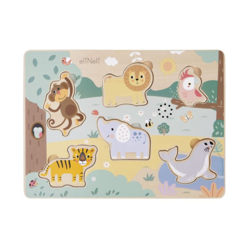 Dřevěné vkládací puzzle se zvuky - zvířátka v ZOO