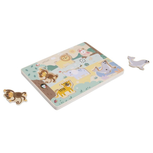Dřevěné vkládací puzzle se zvuky - zvířátka v ZOO