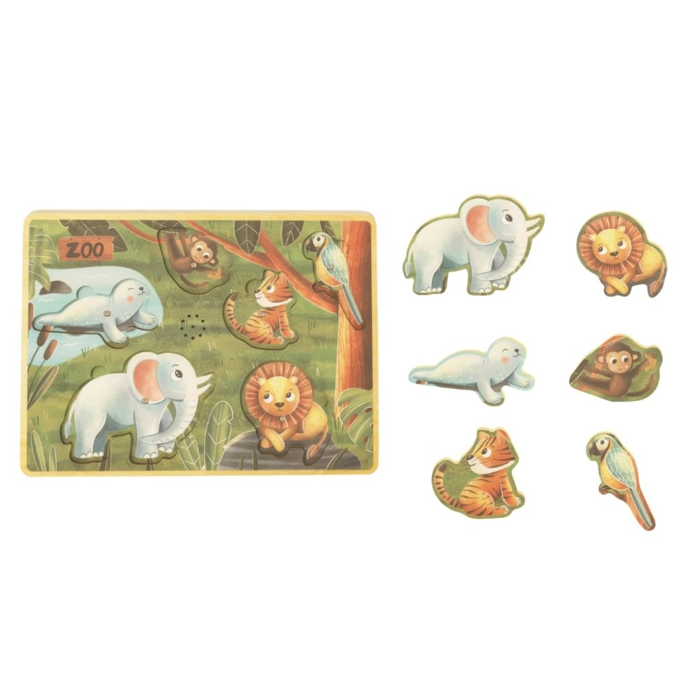 Drevené vkladacie puzzle so zvukmi - zvieratká zo ZOO