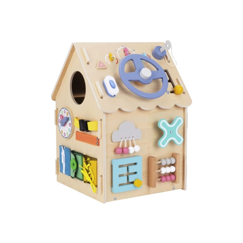 Dřevěný activity board domek Natur + dětský telefon