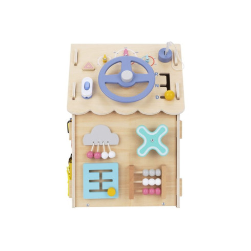 Drevený activity board domček Natur + detský telefón