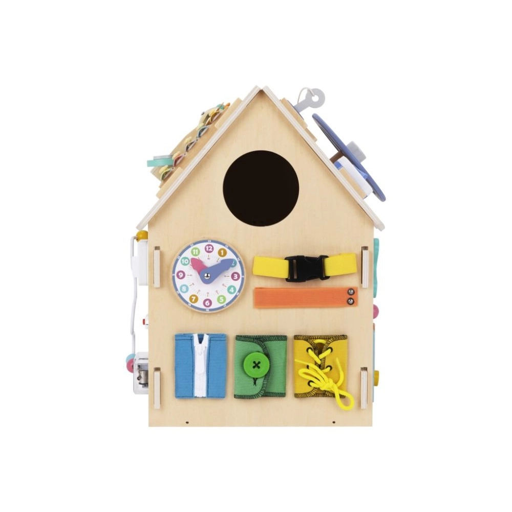 Dřevěný activity board domek Natur + dětský telefon