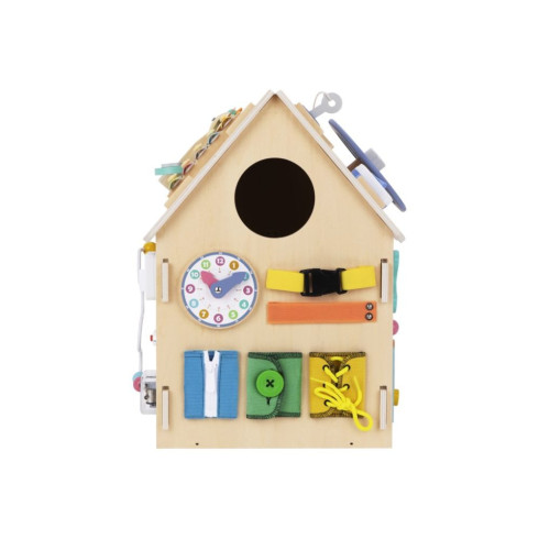 Drevený activity board domček Natur + detský telefón