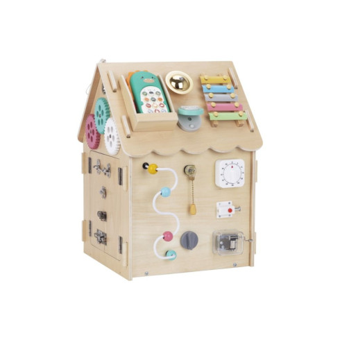 Drevený activity board domček Natur + detský telefón