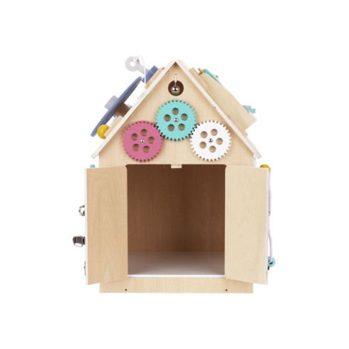 Drevený activity board domček Natur + detský telefón