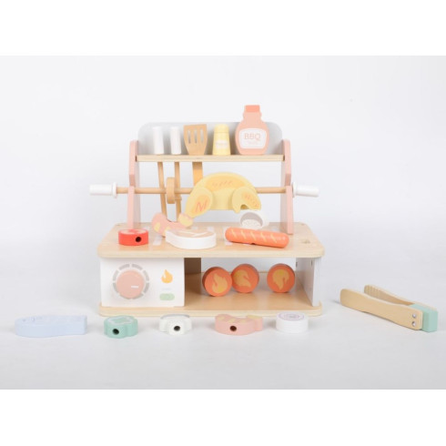 Dřevěný gril pro děti s doplňky - BBQ sada