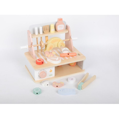 Dřevěný gril pro děti s doplňky - BBQ sada