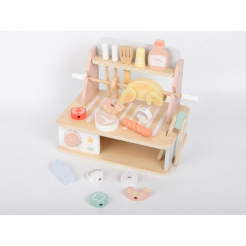 Dřevěný gril pro děti s doplňky - BBQ sada