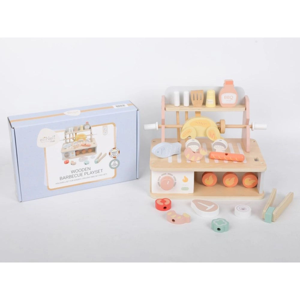 Drevený gril pre deti s doplnkami - BBQ sada