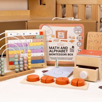 Dřevěný Montessori edukační box na matematiku a abecedu