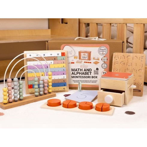 Dřevěný Montessori edukační box na matematiku a abecedu
