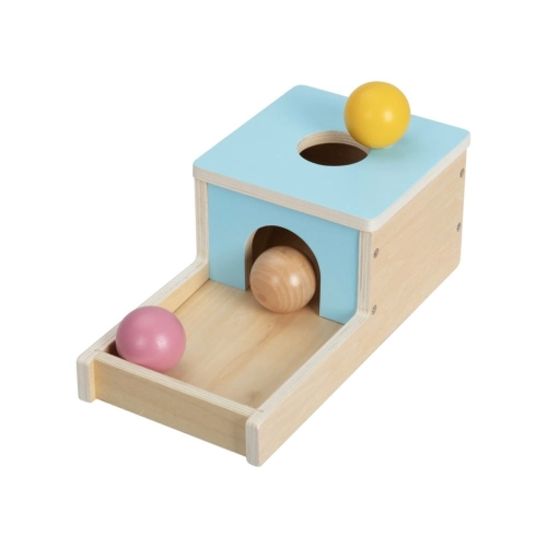 Drevený motorický box s farebnými guľami pre deti